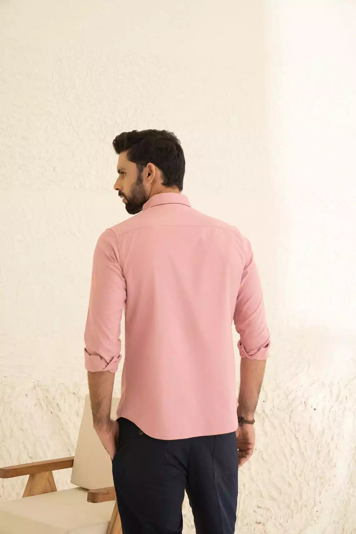 Pink Premium Men's Full Sleeves Plain Shirt Collection Cotton Fabric