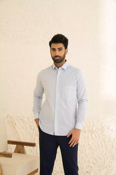 Aqua Blue Premium Men's Full Sleeves Plain Shirt Collection Cotton Fabric