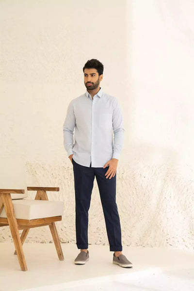 Aqua Blue Premium Men's Full Sleeves Plain Shirt Collection Cotton Fabric