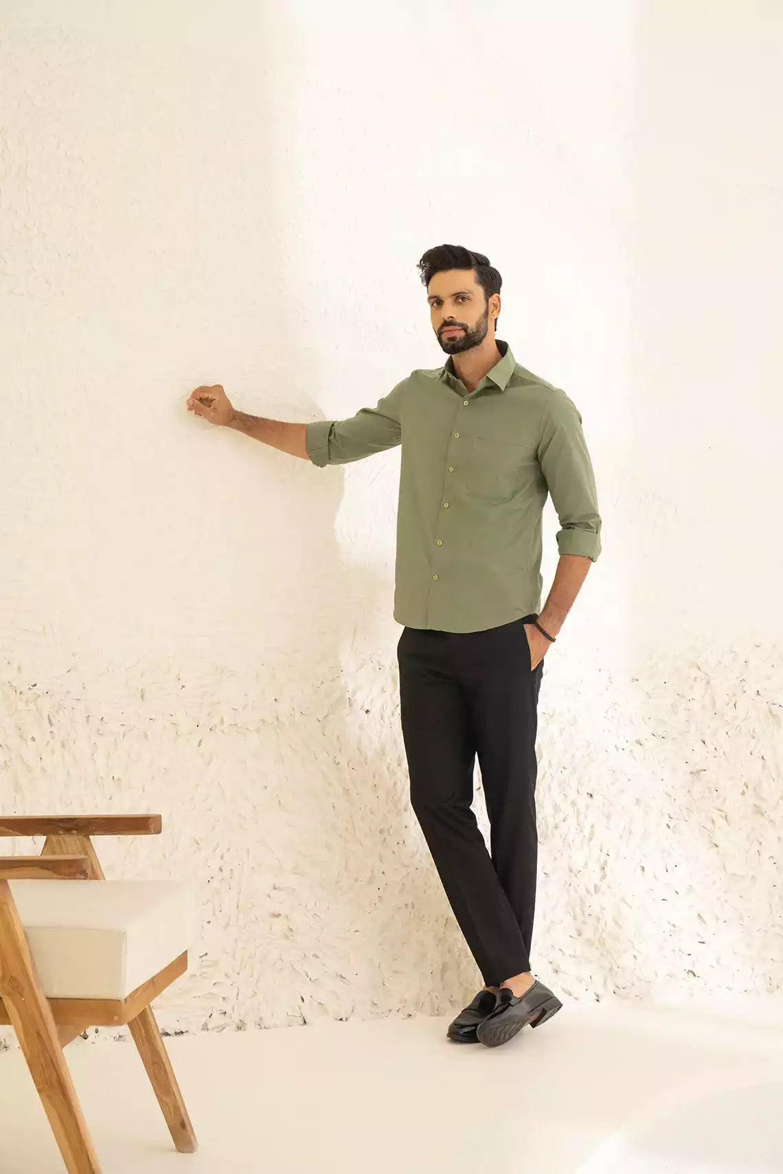 Sage Green Premium Men's Full Sleeves Plain Shirt Collection Cotton Fabric