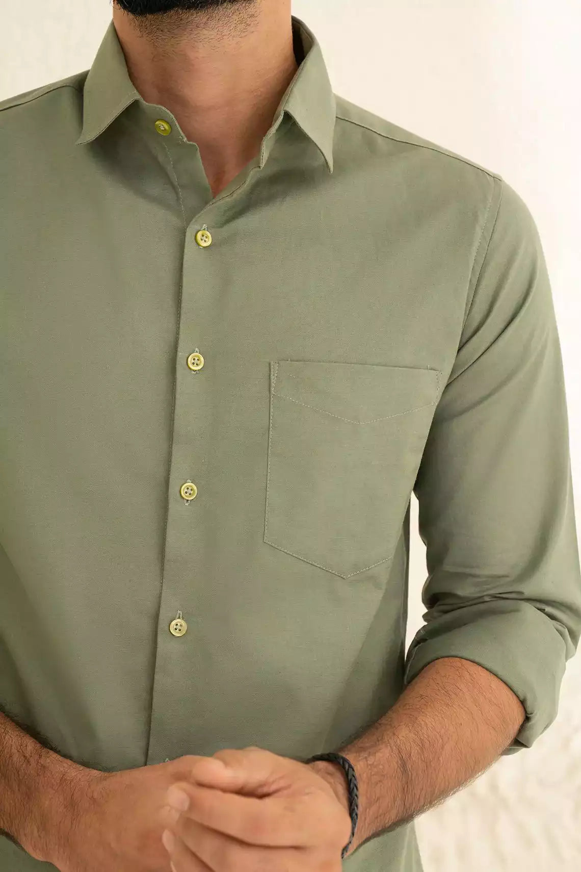 Sage Green Premium Men's Full Sleeves Plain Shirt Collection Cotton Fabric