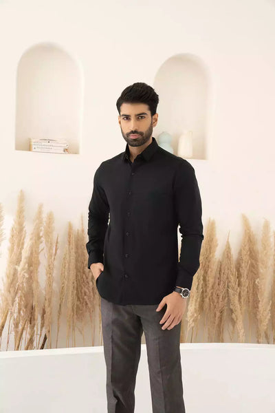 Black Premium Men's Full Sleeves Plain Shirt Collection Cotton Fabric