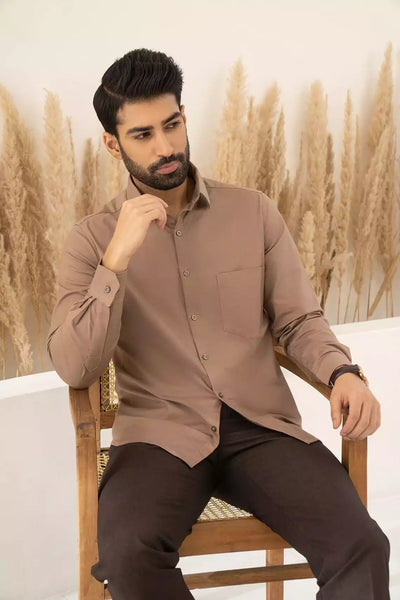 Brown Premium Men's Full Sleeves Plain Shirt Collection Cotton Fabric