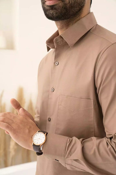 Brown Premium Men's Full Sleeves Plain Shirt Collection Cotton Fabric