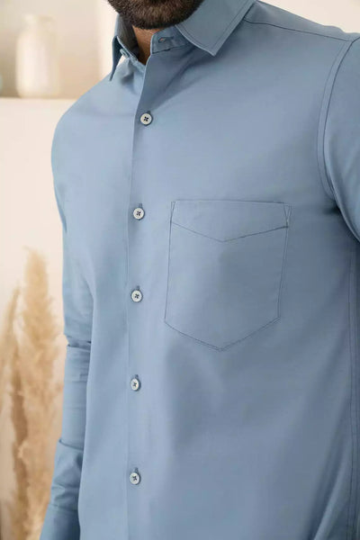 Blue Premium Men's Full Sleeves Plain Shirt Collection Cotton Fabric