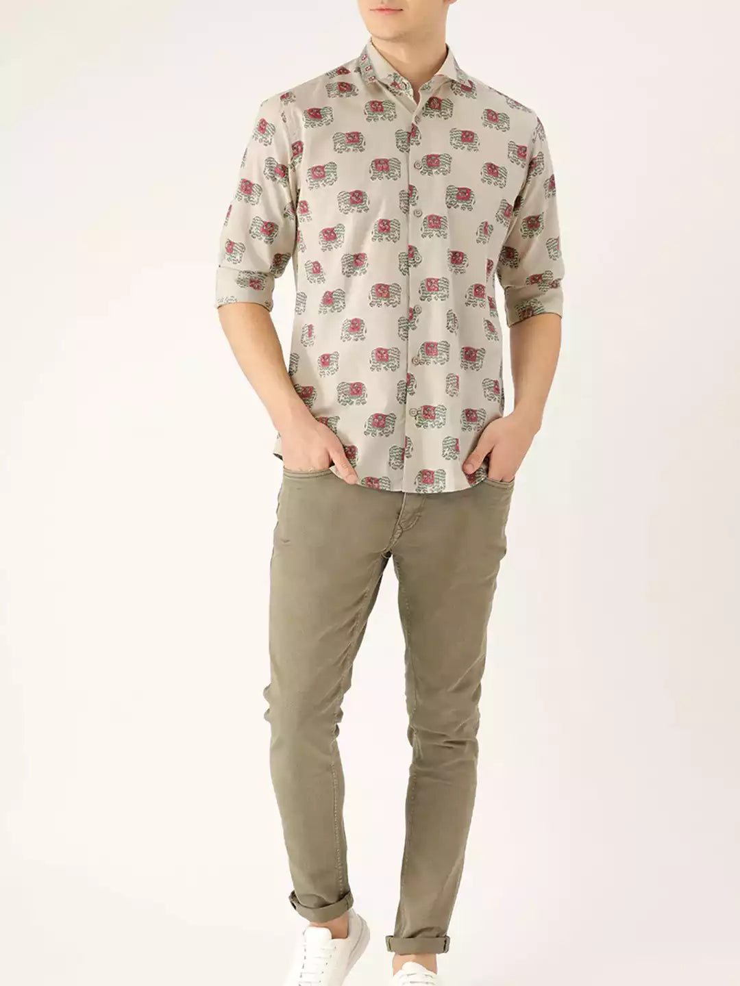 Elephant Print MultiColor Men's Cotton Casual Shirt Half Sleeve available on kalimanclub.in