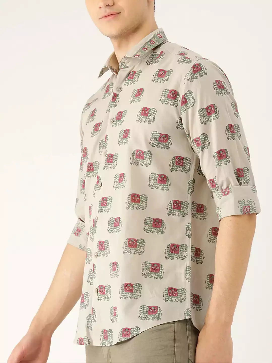 Elephant Print MultiColor Men's Cotton Casual Shirt Half Sleeve available on kalimanclub.in