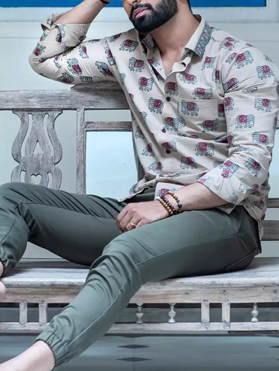 Elephant Print MultiColor Men's Cotton Casual Shirt Half Sleeve available on kalimanclub.in