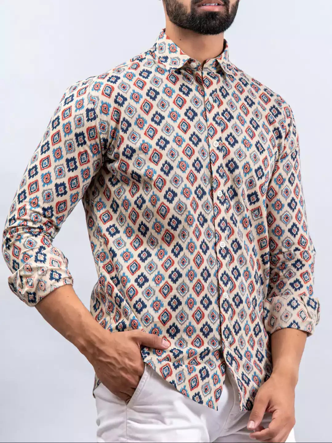 White Square and Maroon print Color Men's Cotton Casual Shirt Half Sleeve available on kalimanclub.in