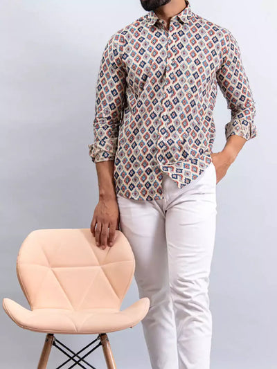 White Square and Maroon print Color Men's Cotton Casual Shirt Half Sleeve available on kalimanclub.in