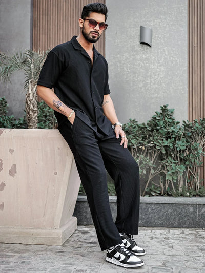 Black Color Mens Full Set Trouser and Shirt Half Sleeves