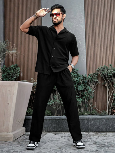 Black Color Mens Full Set Trouser and Shirt Half Sleeves