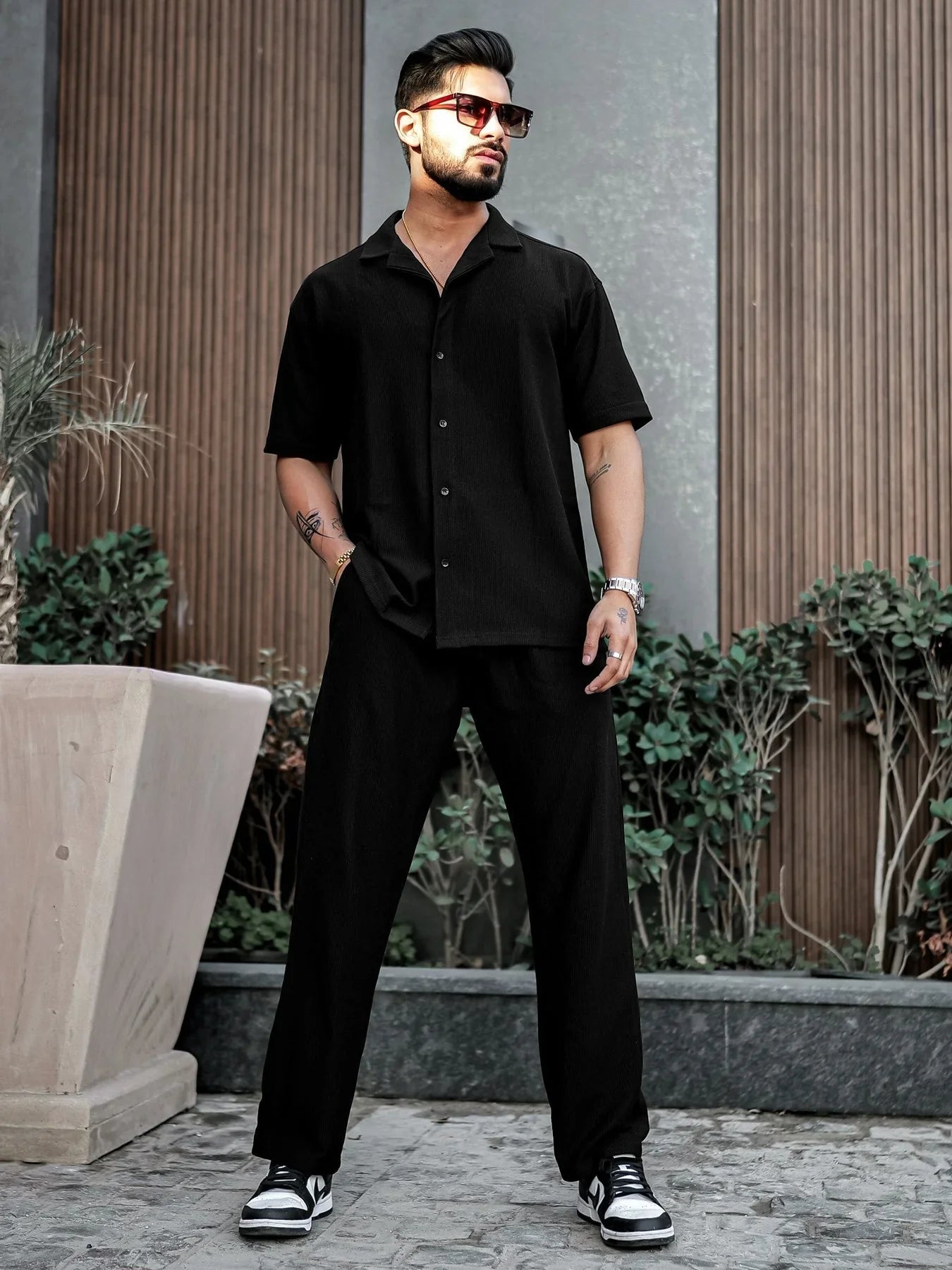 Black Color Mens Full Set Trouser and Shirt Half Sleeves