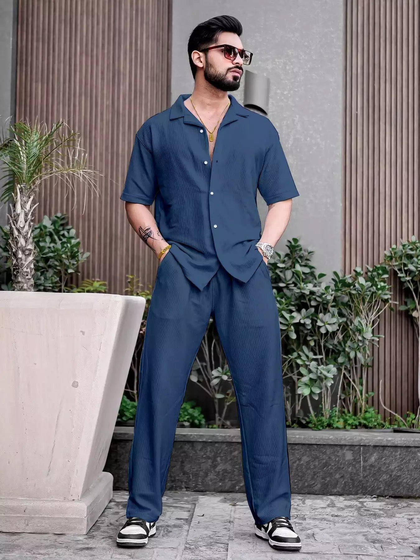 Blue Color Mens Full Set Trouser and Shirt Half Sleeves