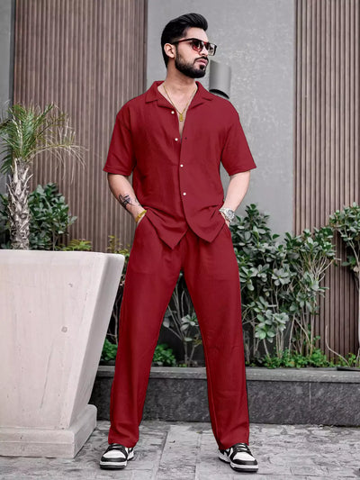 Maroon Color Mens Full Set Trouser and Shirt Half Sleeves