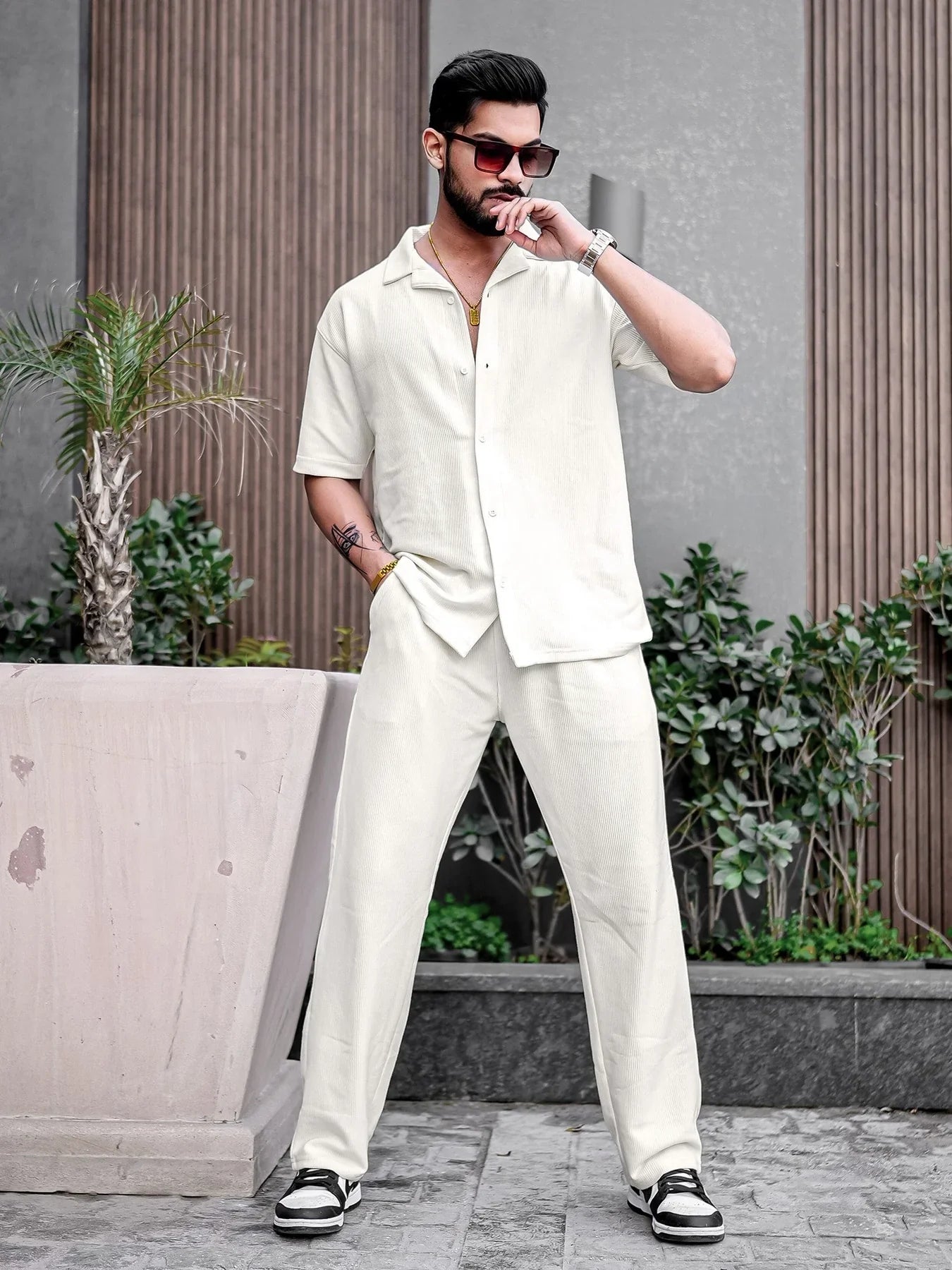 White Color Mens Full Set Trouser and Shirt Half Sleeves