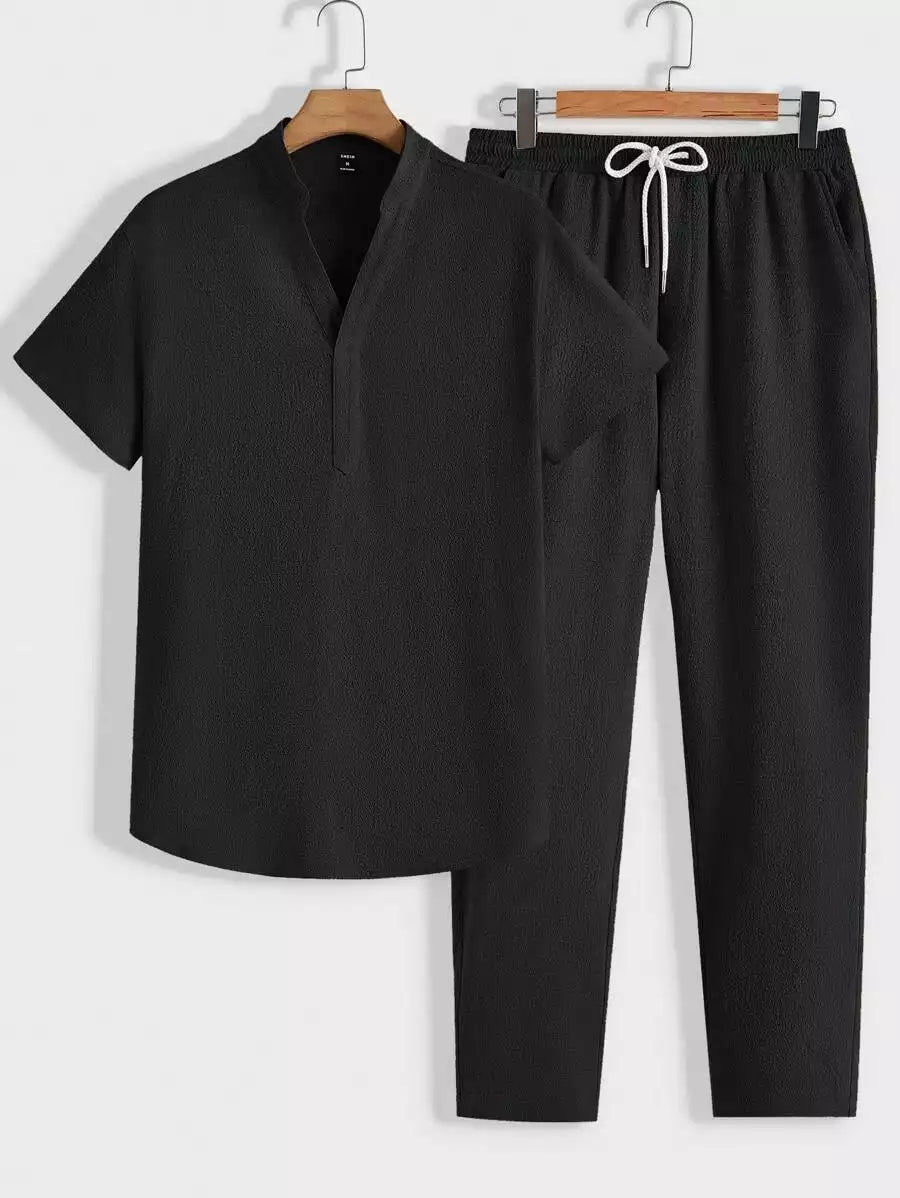 Solid Black Color Mens Full Set Trouser and Shirt Half Sleeves