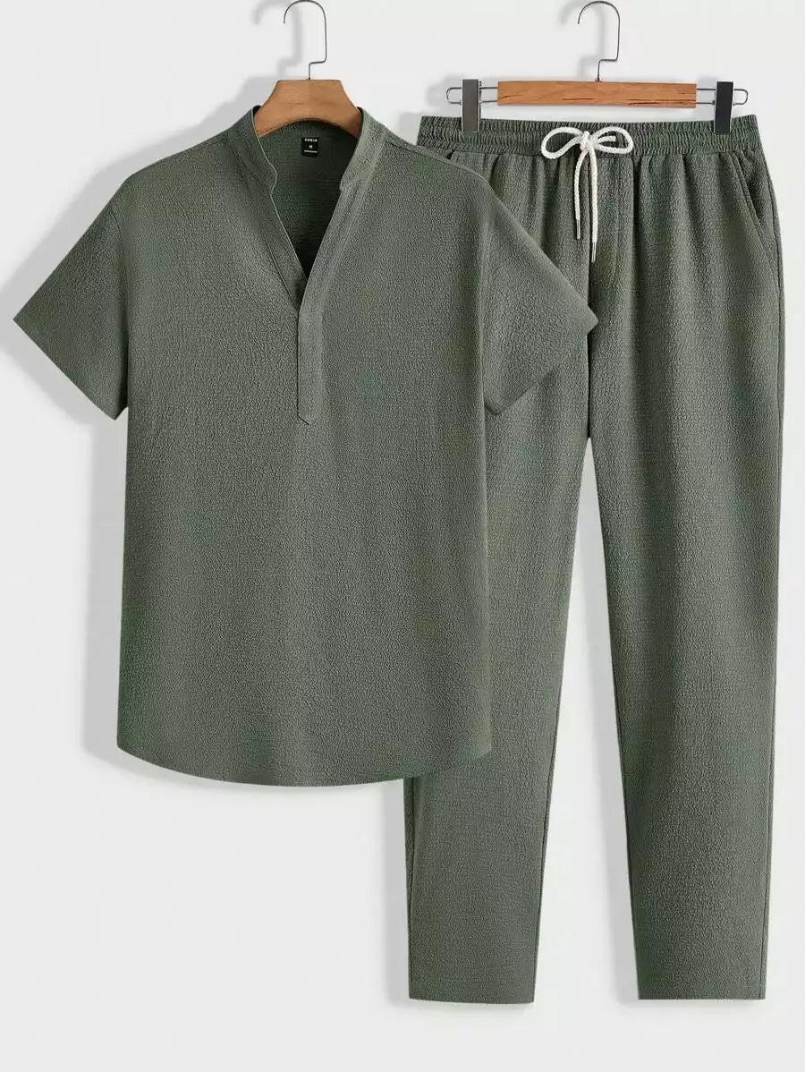 Solid Gray Color Mens Full Set Trouser and Shirt Half Sleeves