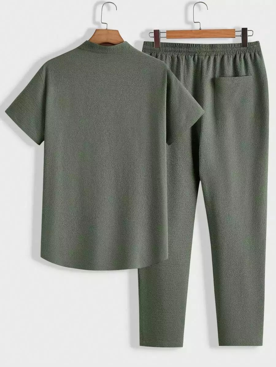 Solid Gray Color Mens Full Set Trouser and Shirt Half Sleeves