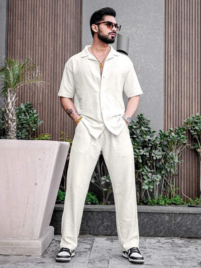 White Color Mens Full Set Trouser and Shirt Half Sleeves