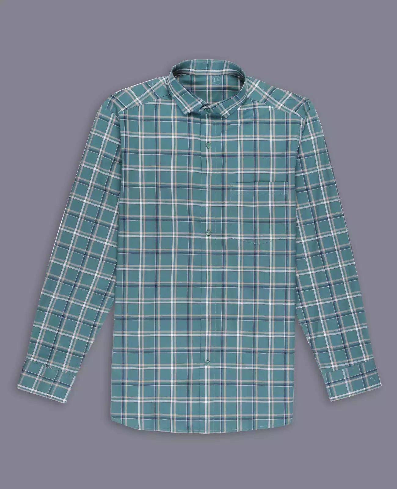 Kind-hearted Men's Full Sleeves Checks Formal Shirt Premium Collection Cotton Fabric Green Color