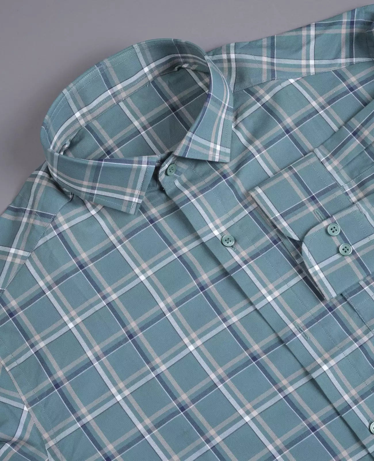 Kind-hearted Men's Full Sleeves Checks Formal Shirt Premium Collection Cotton Fabric Green Color