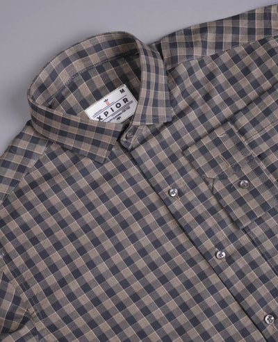 Resounding Men's Full Sleeves Mini Checks Formal Shirt Premium Collection Cotton Fabric Peach