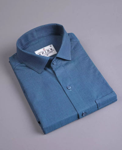 Tactful Men's Full Sleeves Plain Blue Shirt Premium Collection Cotton Fabric